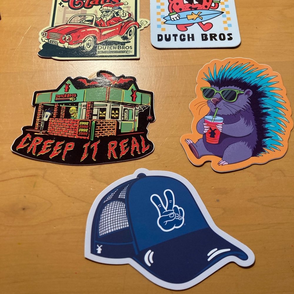 Lot of 5 Rare Hard to find Arizona Dutch Bros Christmas, Halloween stickers